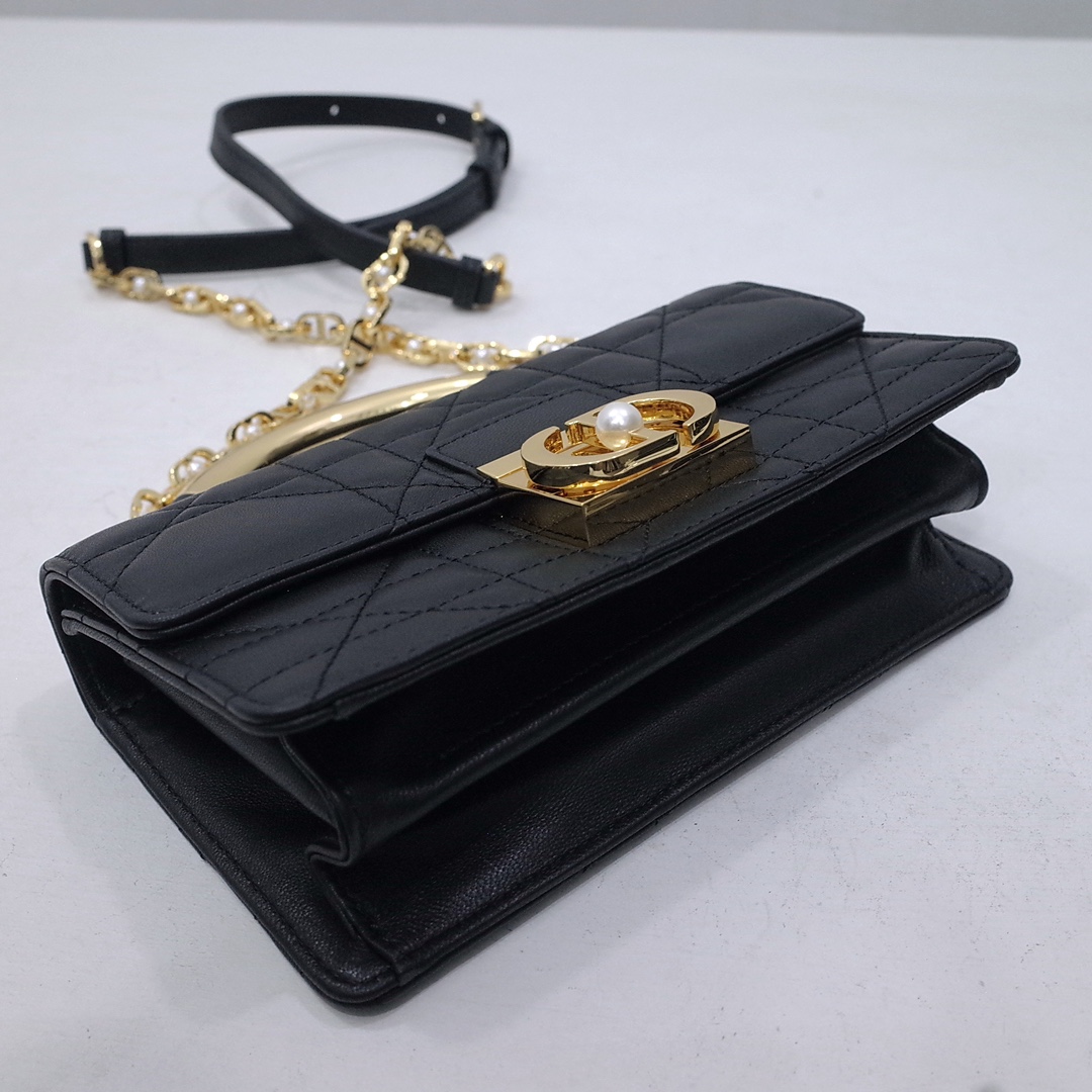 Mini Dior Ange Bag Black Macrocannage Lambskin